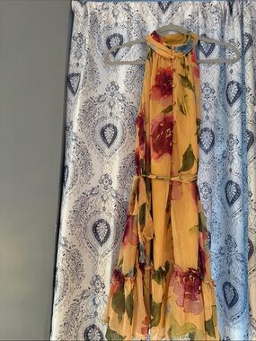 MSK Mustard Floral Halter Maxi Dress